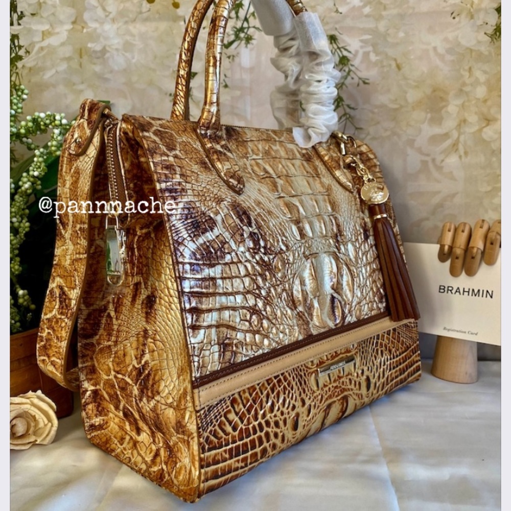 ❤️GORGEOUS!!❤️NWT $415❤️TOASTED KEMPSEY CAROLINE BRAHMIN TASSELED SATCHEL~SAFARI